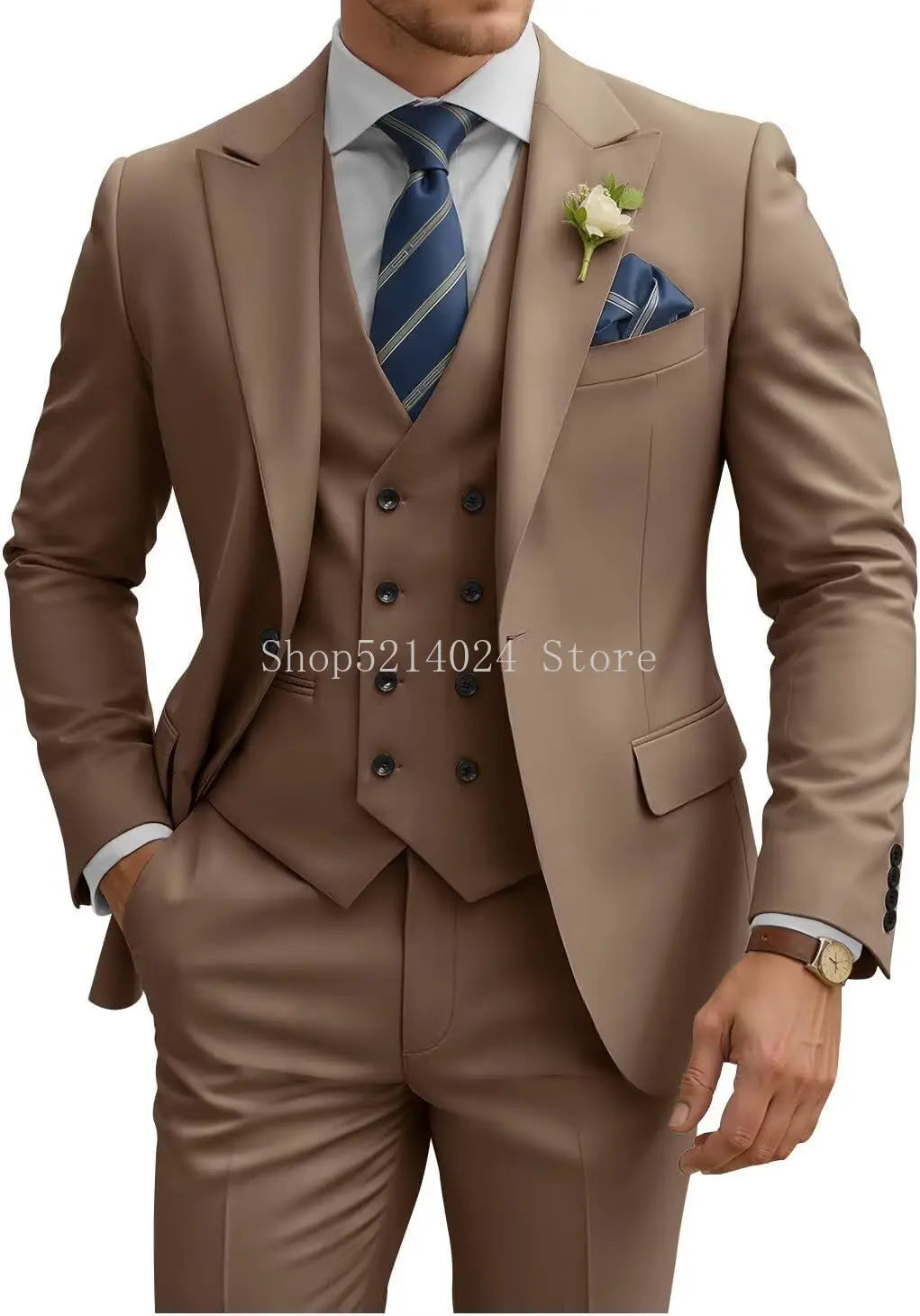 Mens Suit 3 Piece Slim Fit Suits for Men Double Breasted Suit Wedding Prom Suits Formal Business Dinner Tuxedo