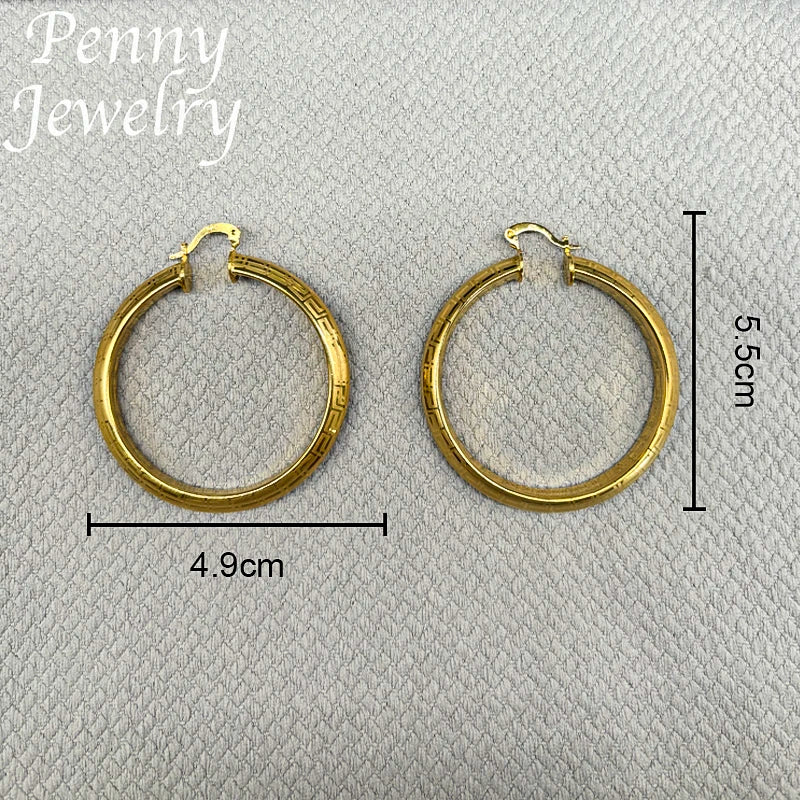 Big Round 18K Gold Plated Hoop Earrings for Women Copper Vintage Circle Earring Party Wedding Gifts Italian African Jewelry Sets