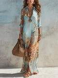 Elegant Shirt Dress for Women Chiffon Digital Print Turndown Collar Single-breasted Dresses Flowy Casual Boho Summer Clothing