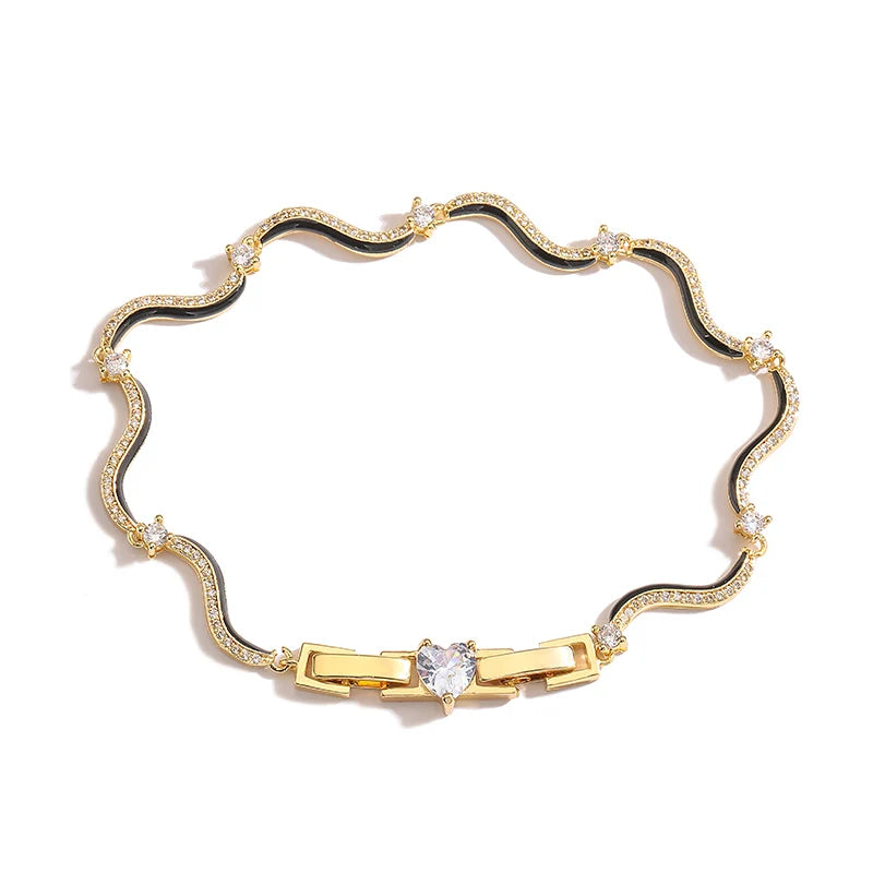 18K Gold Plated Fashion Enamel Chains Necklace Bracelet Jewelry Sets Brass Chain Wave Multicolor Women Wholesale Wedding Gifts
