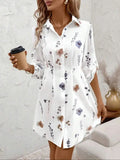 Summer Vacation Outfits Women's Autumn/Winter Fashionable Versatile Commuter Floral Print Shirt Dress Fall Women Clothes Dress,S