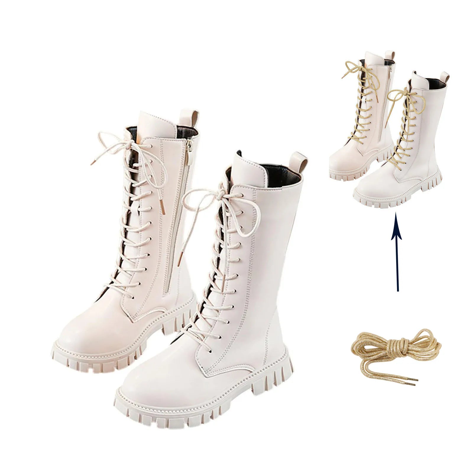 Anti-Slip Winter Boots for Teen Girls Punk Gothic Ankle Boots Daily Wear Mid-Calf Faux Leather Combat Boots with Side Zipper