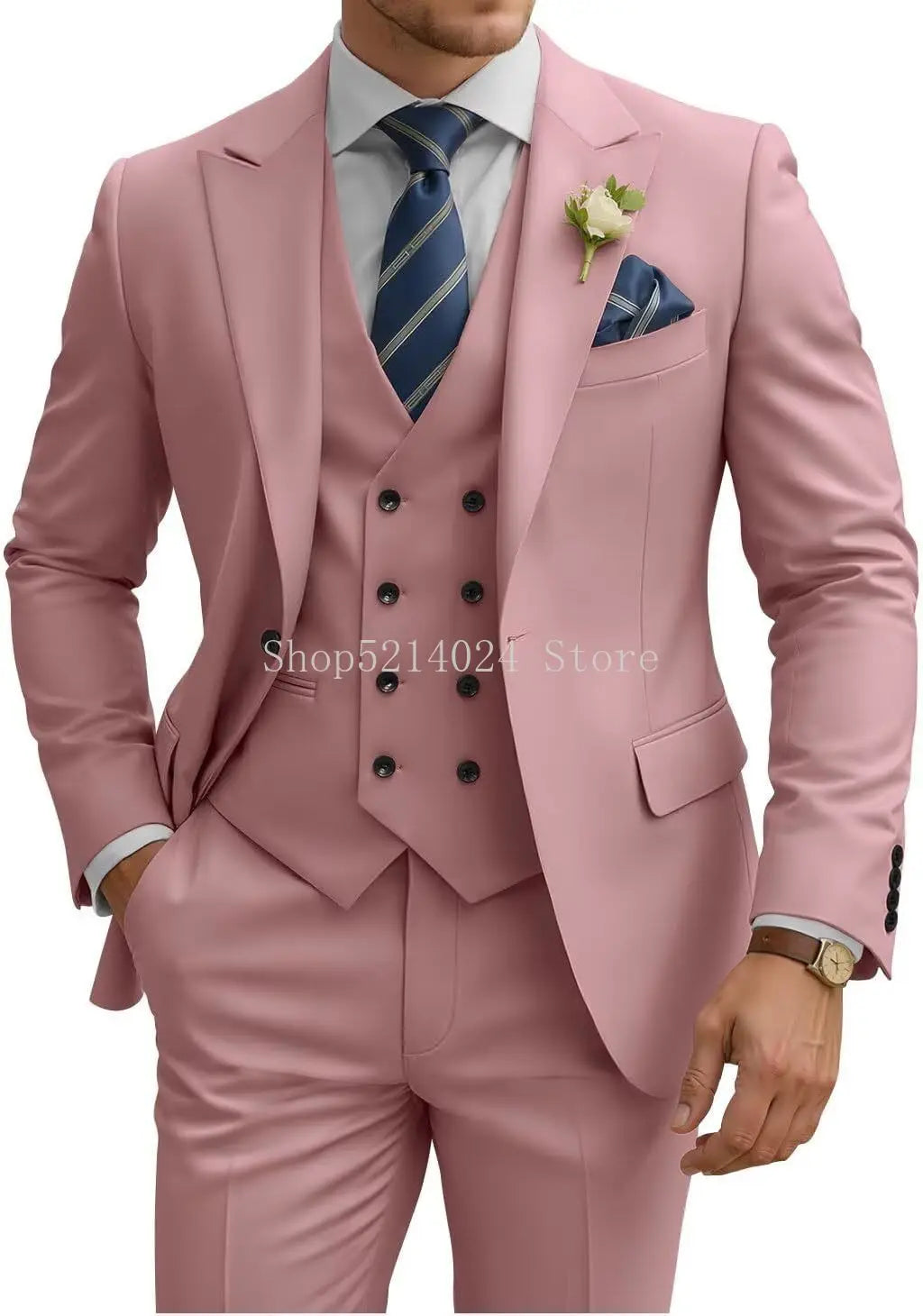 Mens Suit 3 Piece Slim Fit Suits for Men Double Breasted Suit Wedding Prom Suits Formal Business Dinner Tuxedo