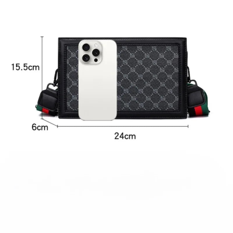 High-quality Men's Shoulder Bag Stylish Small Square Bag Minimalist Plaid Light Business Crossbody Bag Casual Street Sling Bag