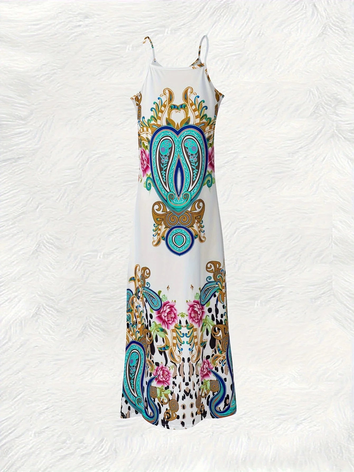 Vacation Dress for Women Floral Paisley Abstract Print Sleeveless Shift Dress Round Neck Summer Casual Maxi Dress Beach Party