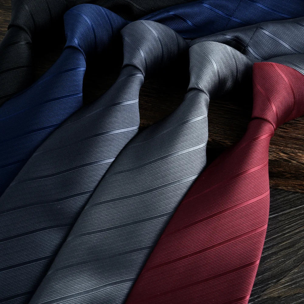 Gray Balck Blue Striped Men Ties 8cm Width Jacquard Polyester Necktie For Men Daily Wear Accessories