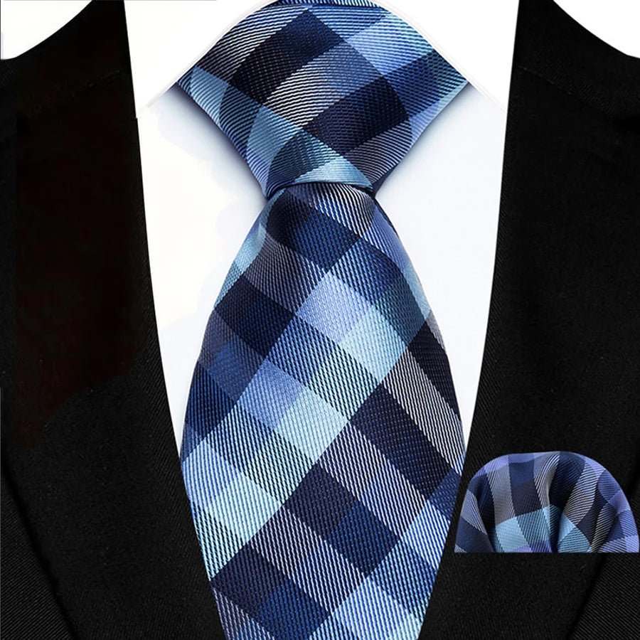 Men's Ties Set Luxury Floral Plaid Solid Light Blue Ties Business Party Formal Necktie Pocket Square Set Suits Accessory Gift