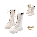 Anti-Slip Winter Boots for Teen Girls Punk Gothic Ankle Boots Daily Wear Mid-Calf Faux Leather Combat Boots with Side Zipper