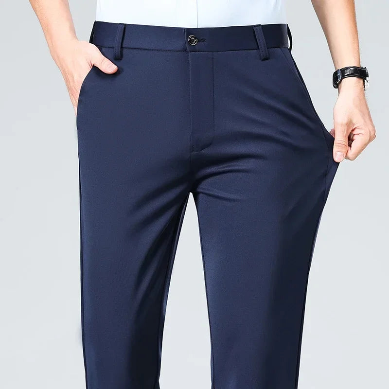 Men Suit Pants Light Thin Elastic Slim Fit Dress Pants Business Solid Casual Straight Leg Trouser Men Clothing Oversize 29-42