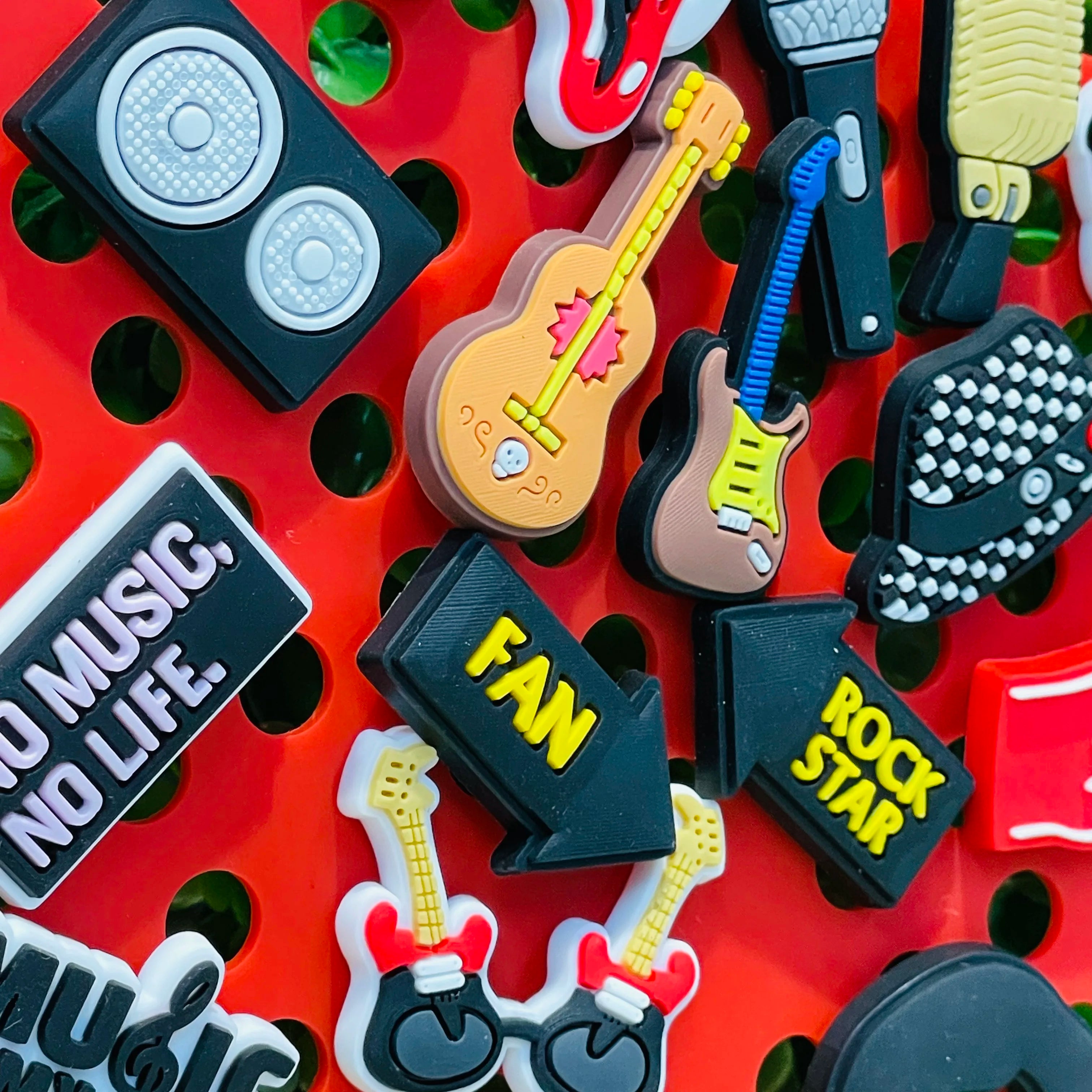 1-17PCS PVC Shoe Charms Fit Wristbands Music Life Rock Star Hole Slipper Decoration Shoe Buckle Button Accessories Adult Gift