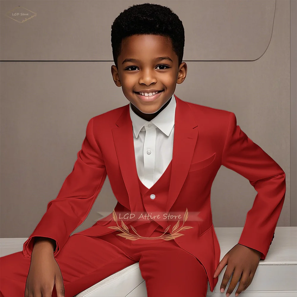 3-Piece Boys Formal Suit Set Blazer Vest Pants for Wedding Birthday Party Show Host Cocktail Ceremony School Performance Outfit