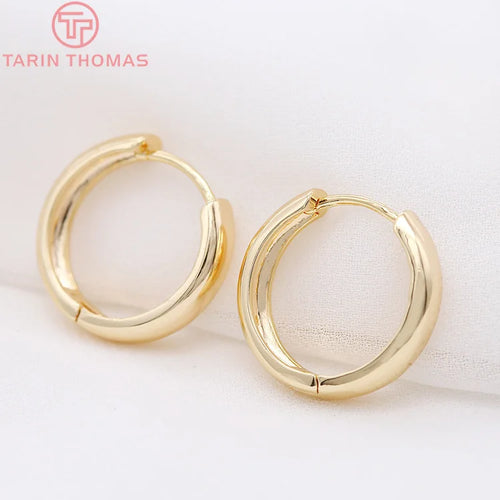 (3784)4PCS 14MM 16MM 18MM 23MM 24K Gold Color Plated Brass Round Earrings Hoop Earring Clip Quality DIY Jewelry Making Findings