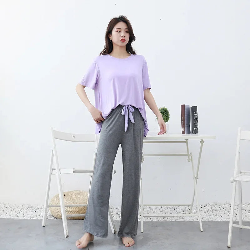 Summer  modal pajamas for women  thin section short-sleeved trousers suit two-piece loose comfortable pajama set  home service
