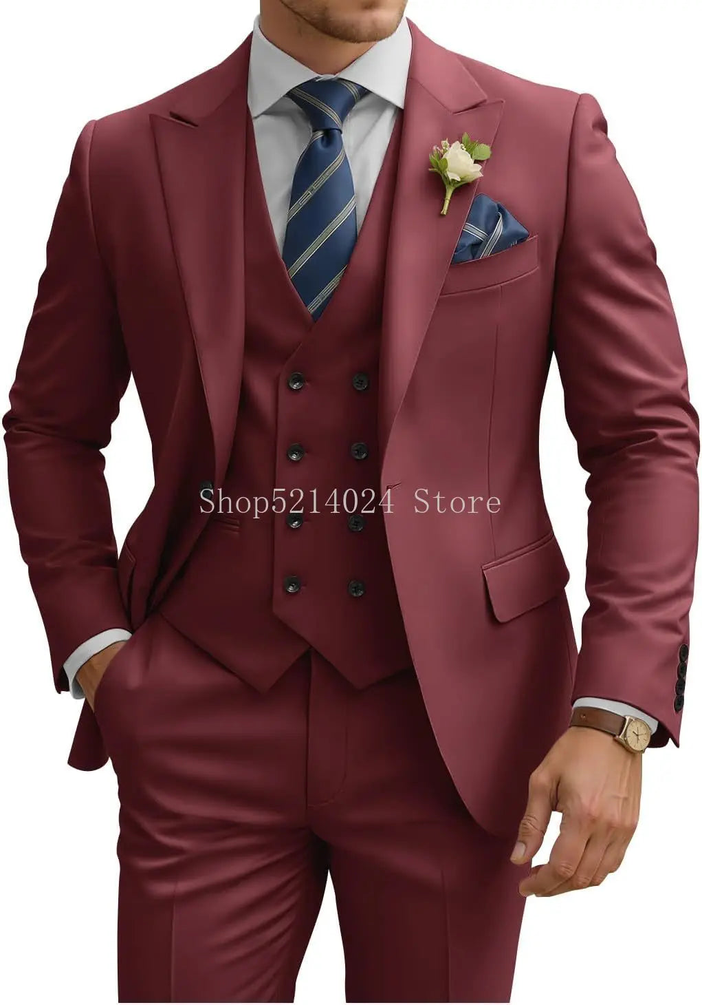 Mens Suit 3 Piece Slim Fit Suits for Men Double Breasted Suit Wedding Prom Suits Formal Business Dinner Tuxedo