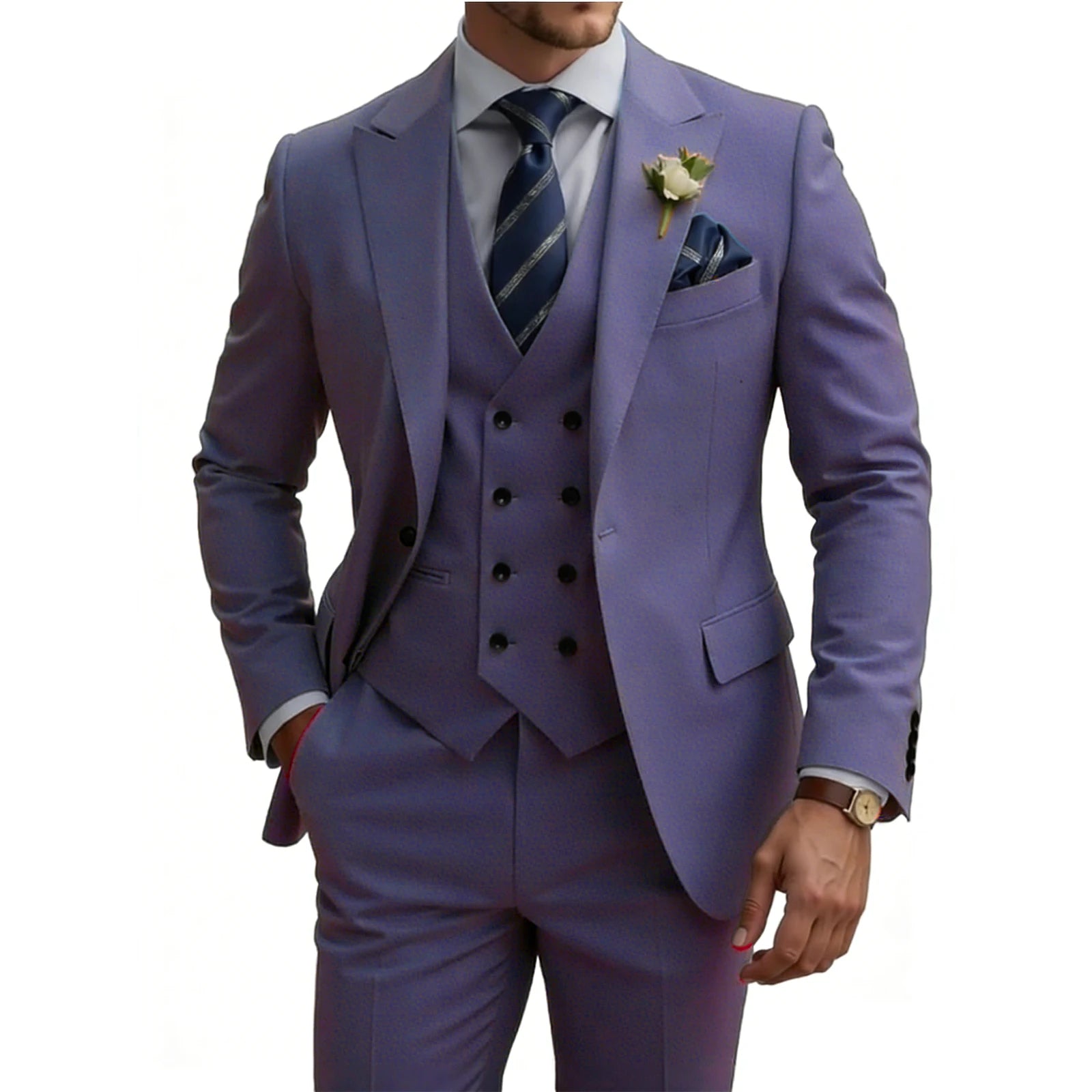 Mens 3 Piece Slim Fit For Men Double Breasted Suit Wedding Prom Suits Formal Business Dinner Tuxedo