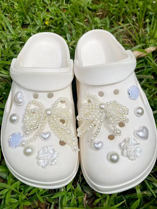 14 pieces of pearl bows, hearts, ABS pearls, roses, flower shoe buckles DIY decorations, multi-functional shoe clip accessories