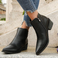 Autumn Women Ankle Boots Retro Style Pointed Toe Leather Boots Solid Short Barrel Chunky Heel Western Boots Botines Mujer