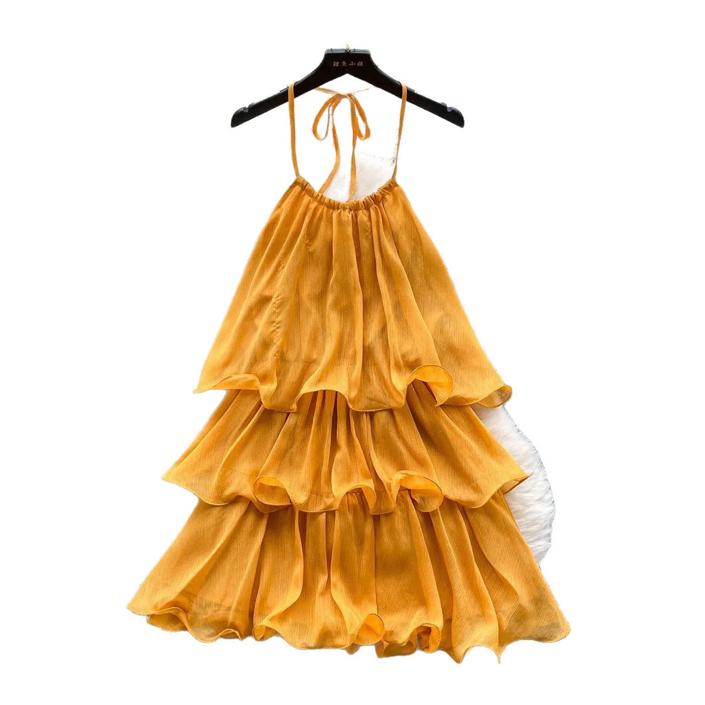 Short Dress Women Halter Cake Dresses A Line Vestidos Lace Up Elegant Splice Tierred Party Night Sweet Beach Y2k Streetwear 2026