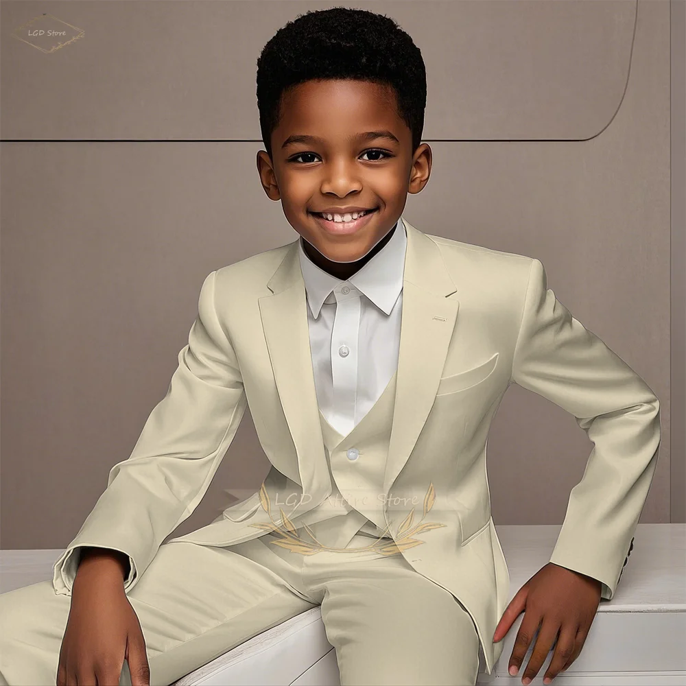 3-Piece Boys Formal Suit Set Blazer Vest Pants for Wedding Birthday Party Show Host Cocktail Ceremony School Performance Outfit