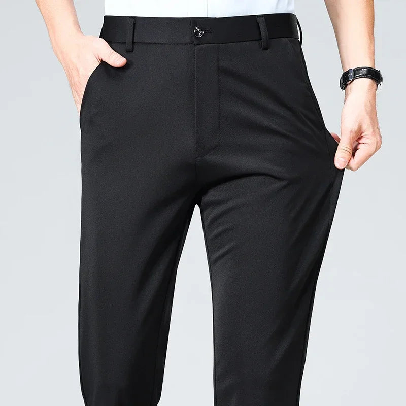 Men Suit Pants Light Thin Elastic Slim Fit Dress Pants Business Solid Casual Straight Leg Trouser Men Clothing Oversize 29-42