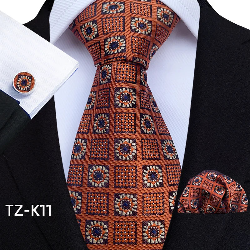 Men Ties Set Green Floral Paisley Necktie Business Formal Pocket Square Cufflinks Set For Wedding Party Accessories Cravat