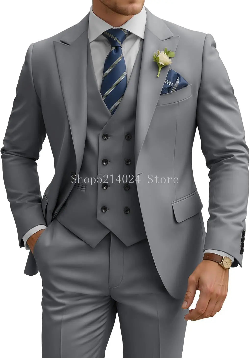 Mens Suit 3 Piece Slim Fit Suits for Men Double Breasted Suit Wedding Prom Suits Formal Business Dinner Tuxedo