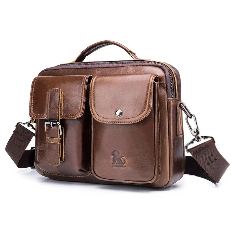 Men's Genuine Leather Shoulder Bag, Retro Top Layer Cowhide Casual Crossbody Bag, Men's Square Bag
