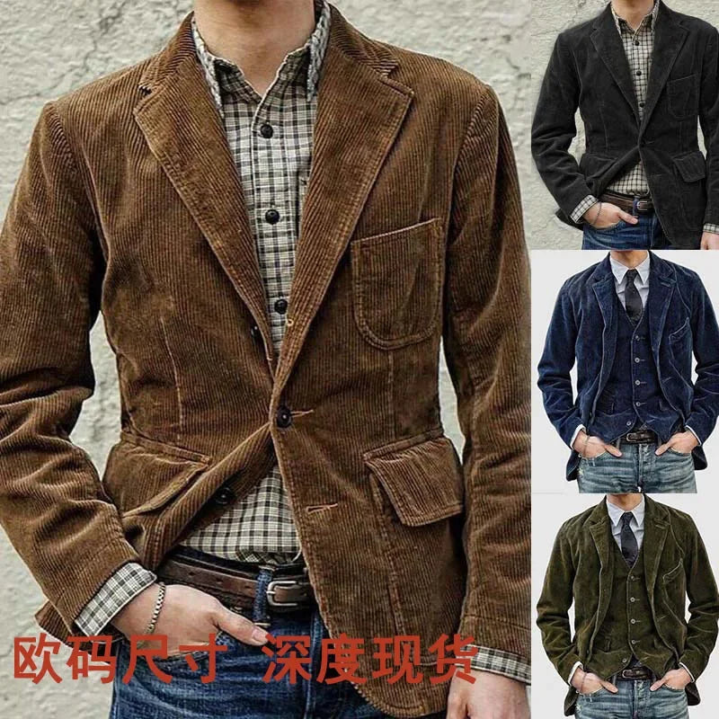 New Autumn Men's Clothing. Corduroy Solid Color Suit. European and American Men's Fashionable Casual Suit Collar Casual Jacket.