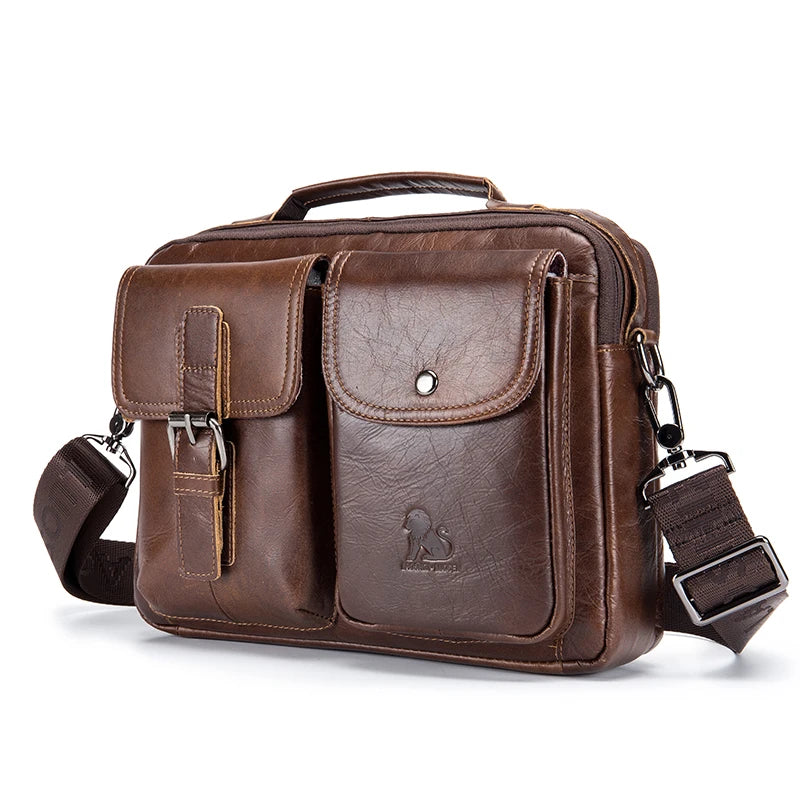 Men's Genuine Leather Shoulder Bag, Retro Top Layer Cowhide Casual Crossbody Bag, Men's Square Bag