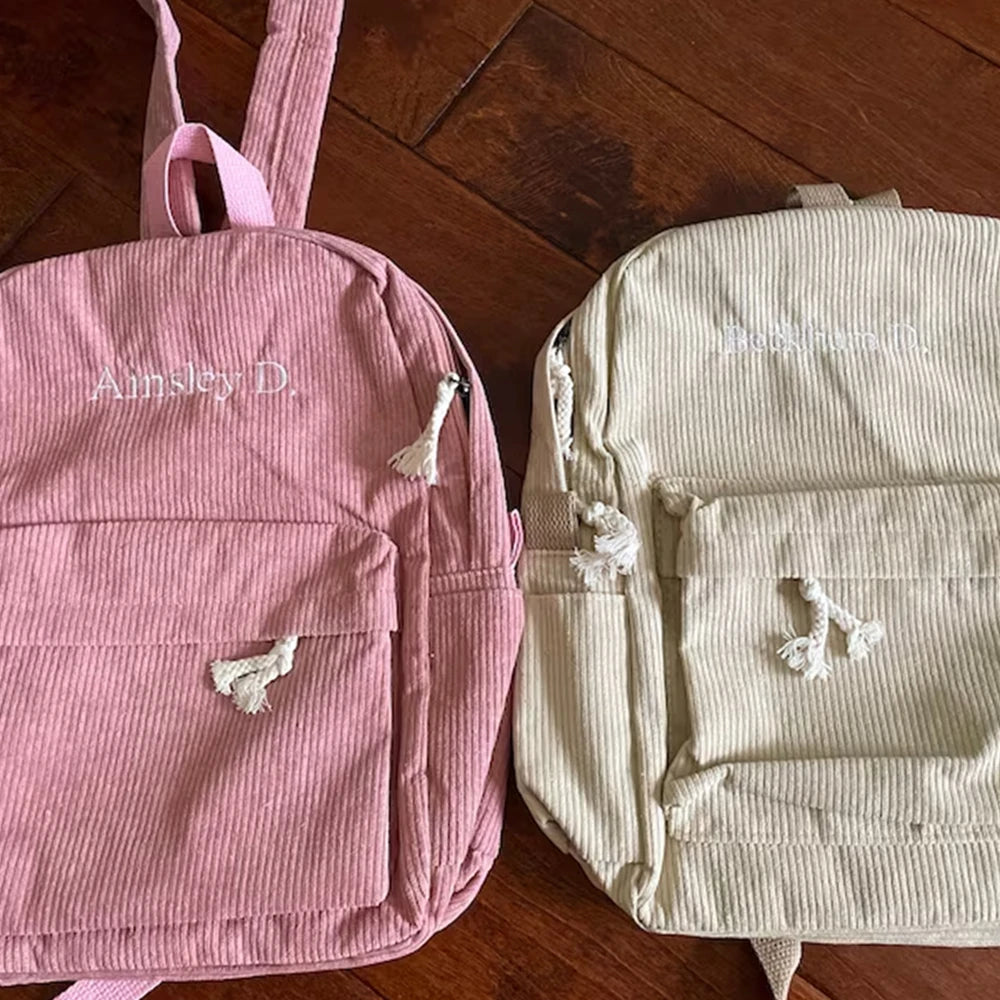 Large Capacity Corduroy Schoolbag Custom Name Solid Color Campus Bag Personalized Travel Simple Corduroy Backpack Unique Gifts