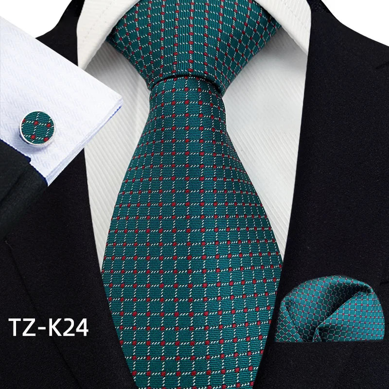 Men Ties Set Green Floral Paisley Necktie Business Formal Pocket Square Cufflinks Set For Wedding Party Accessories Cravat