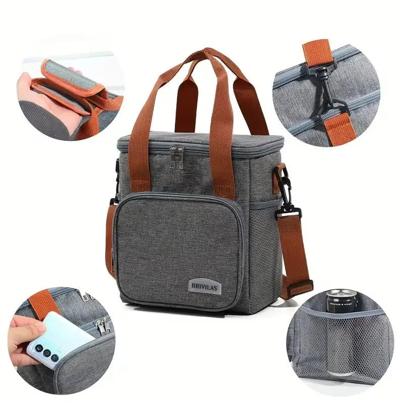 1pc Insulated Lunch Bag, Large Capacity Double-layer Insulated Tote Bag, Suitable For Picnics, School And Work.