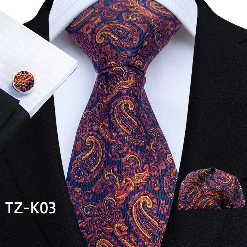 Men Ties Set Green Floral Paisley Necktie Business Formal Pocket Square Cufflinks Set For Wedding Party Accessories Cravat