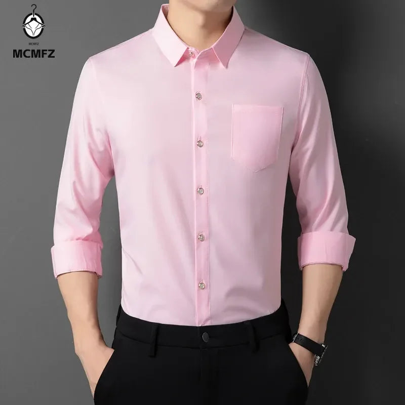 Men's Business Casual Solid Color Long Sleeved Shirt Non Ironing Comfortable Top