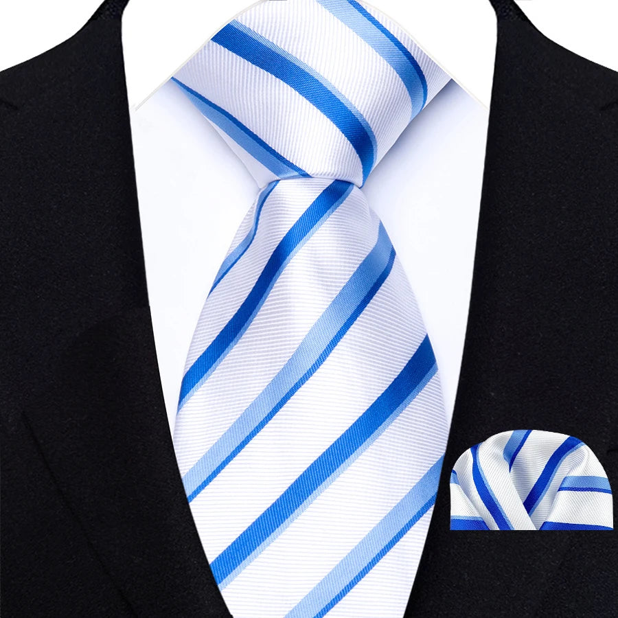 Men's Ties Set Luxury Floral Plaid Solid Light Blue Ties Business Party Formal Necktie Pocket Square Set Suits Accessory Gift