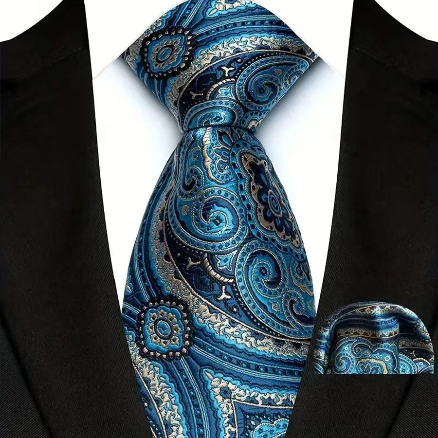 Men's Ties Set Luxury Floral Plaid Solid Light Blue Ties Business Party Formal Necktie Pocket Square Set Suits Accessory Gift