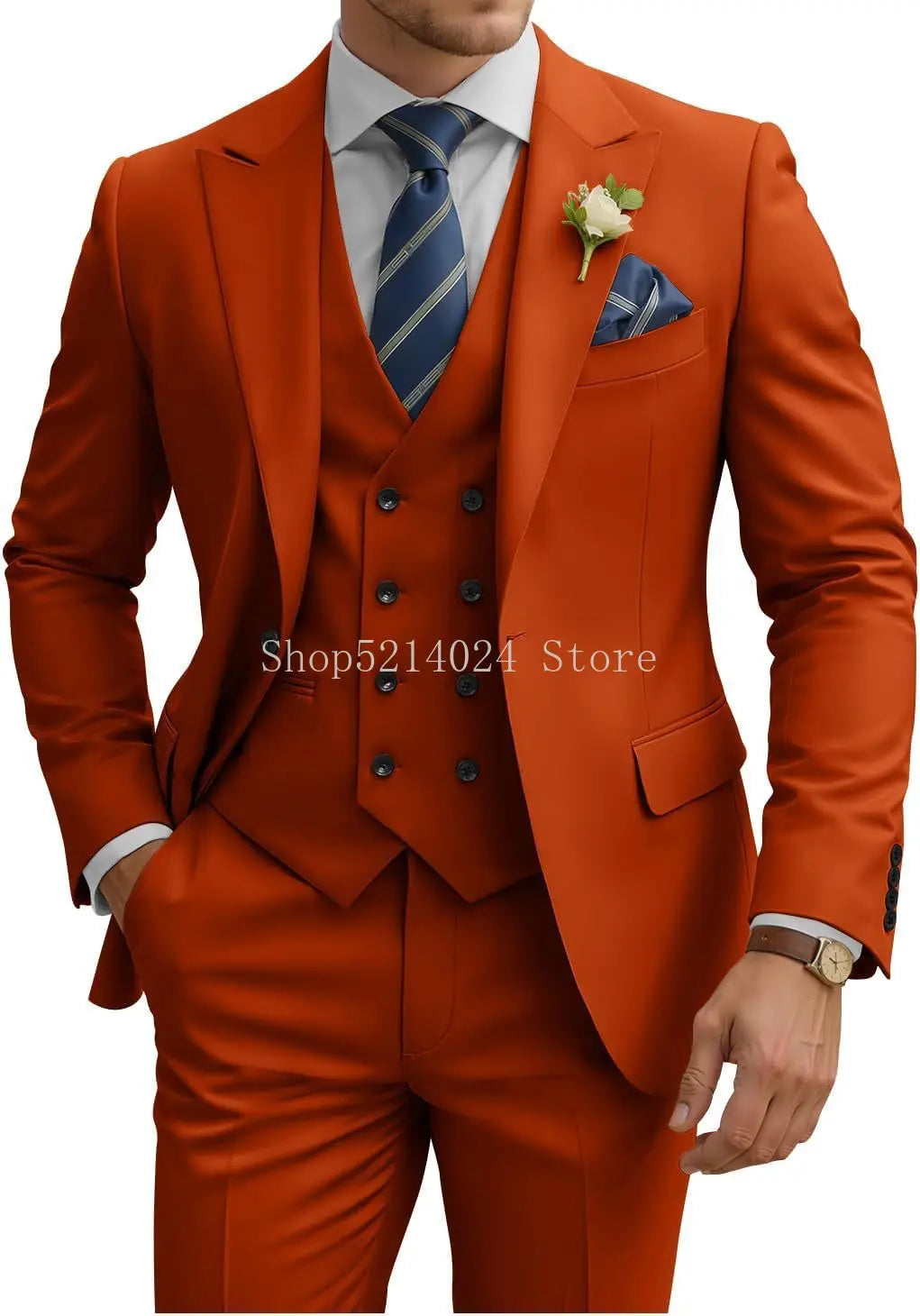 Mens Suit 3 Piece Slim Fit Suits for Men Double Breasted Suit Wedding Prom Suits Formal Business Dinner Tuxedo