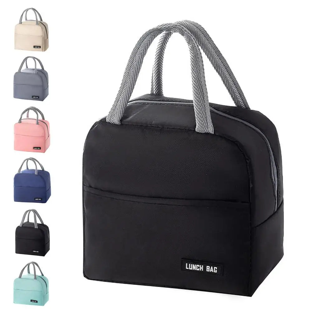 New Portable Lunch Box Bag Solid Color Thickened Thermal Insulation Bag Insulated Bento Bag School Work Lunch Bag with Meal