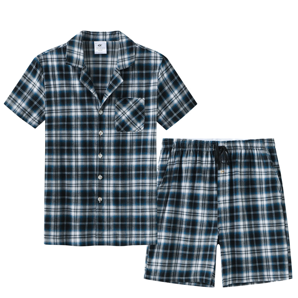 Men Summer Short Pajama Set, 2Pcs 100% Cotton Breathable Crop Pajama Short Sets Bottoms & Tops Cozy Suit for Home Outdoor