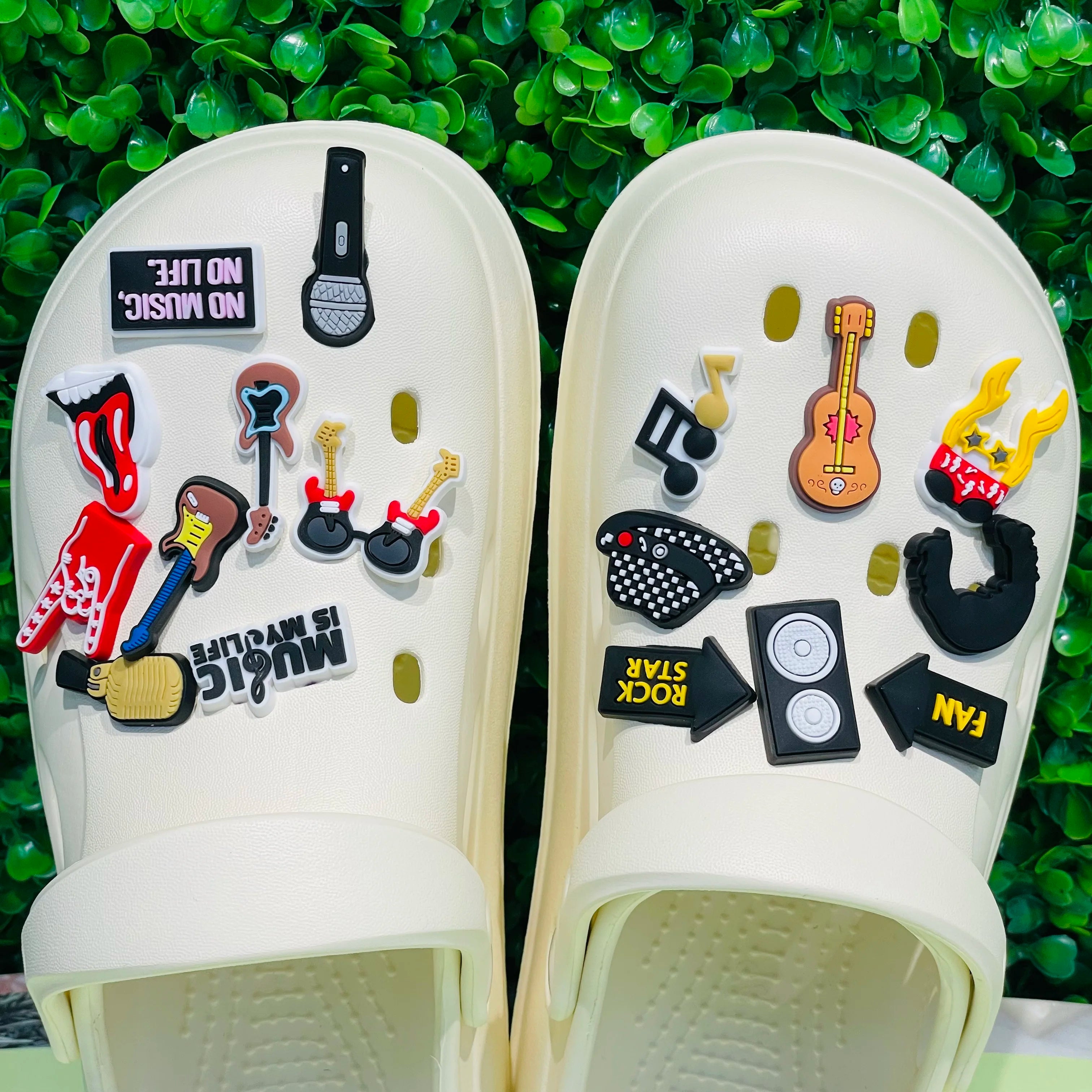 1-17PCS PVC Shoe Charms Fit Wristbands Music Life Rock Star Hole Slipper Decoration Shoe Buckle Button Accessories Adult Gift