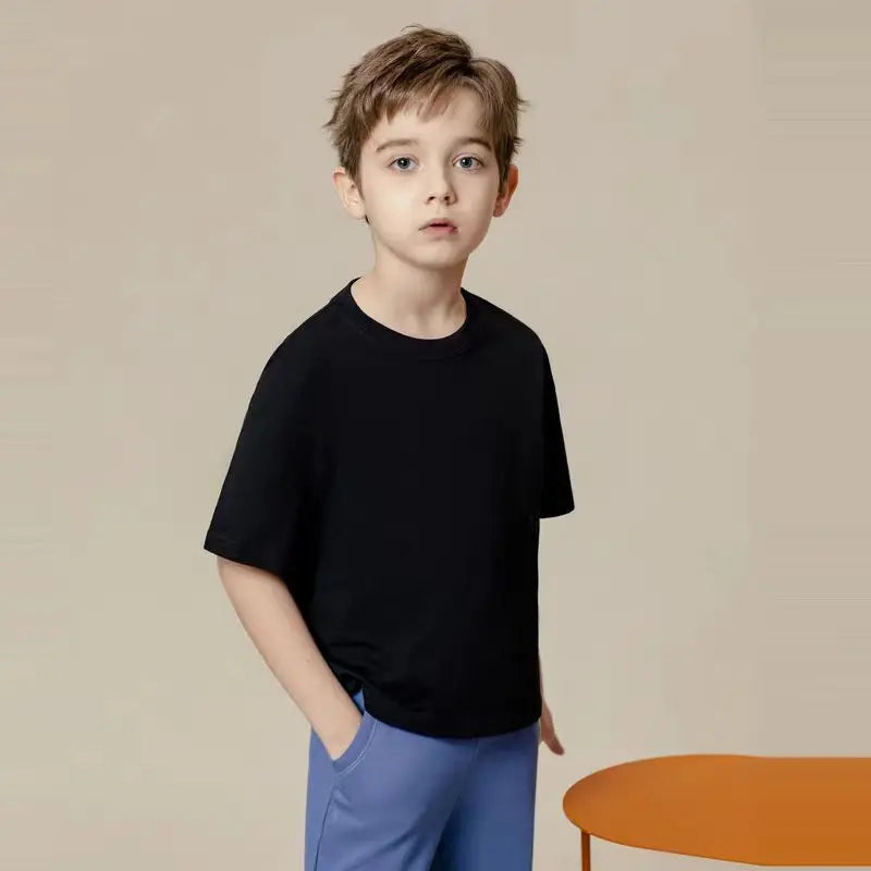 Fashion Boys T-shirt Solid Soft Cotton Summer Boy T Shirt School Sport Kids Children Tops Tee Clothes Birthday Teen 6 8 10 12 Y