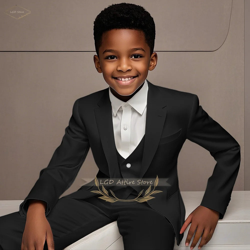 3-Piece Boys Formal Suit Set Blazer Vest Pants for Wedding Birthday Party Show Host Cocktail Ceremony School Performance Outfit