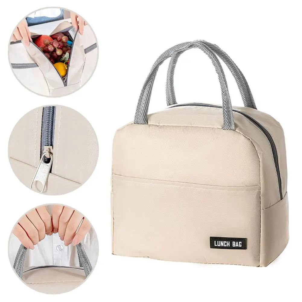 New Portable Lunch Box Bag Solid Color Thickened Thermal Insulation Bag Insulated Bento Bag School Work Lunch Bag with Meal