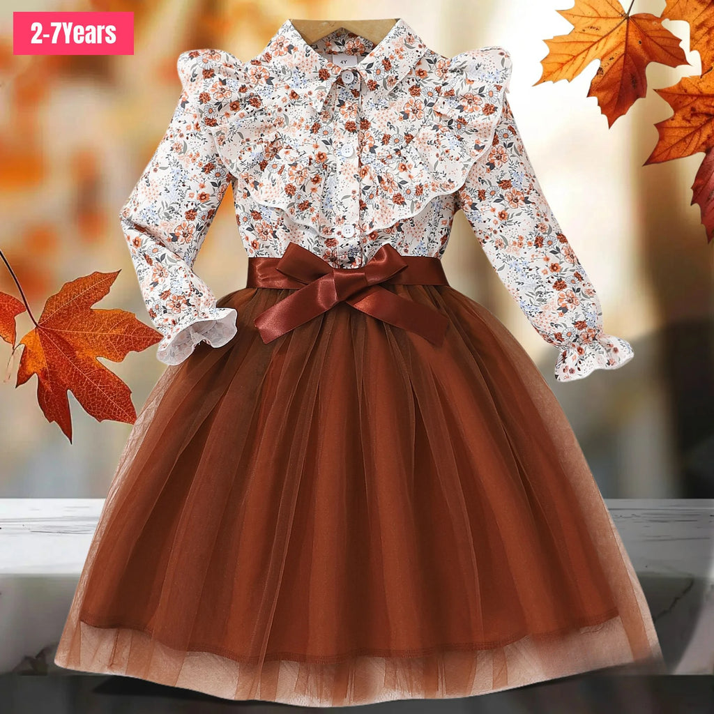 Kids Girls Dress Long Sleeve Spring Autumn Gauze Belt Children Dress Casual Soft Ventilate Cute Comfort Girls Clothing 2-7 Years