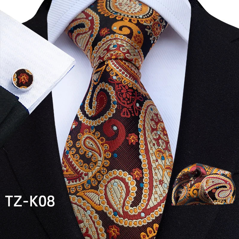 Men Ties Set Green Floral Paisley Necktie Business Formal Pocket Square Cufflinks Set For Wedding Party Accessories Cravat