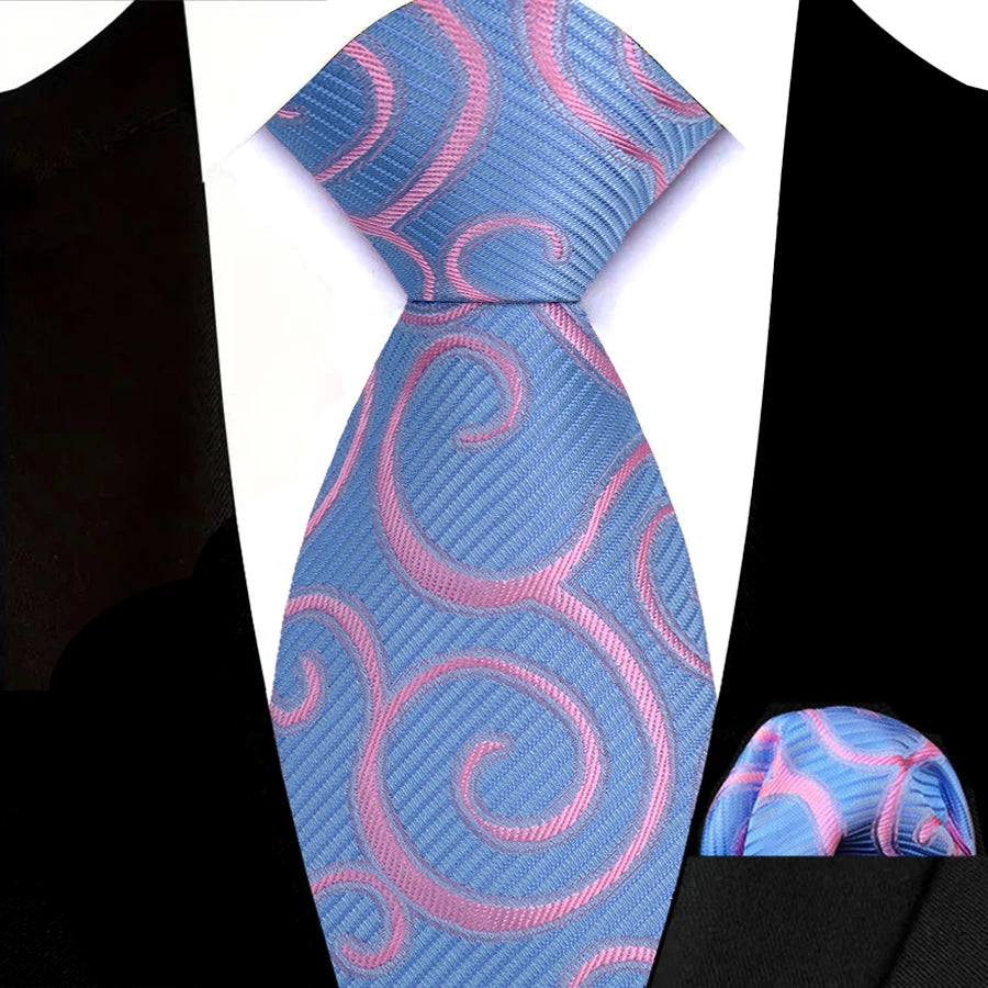 Men's Ties Set Luxury Floral Plaid Solid Light Blue Ties Business Party Formal Necktie Pocket Square Set Suits Accessory Gift