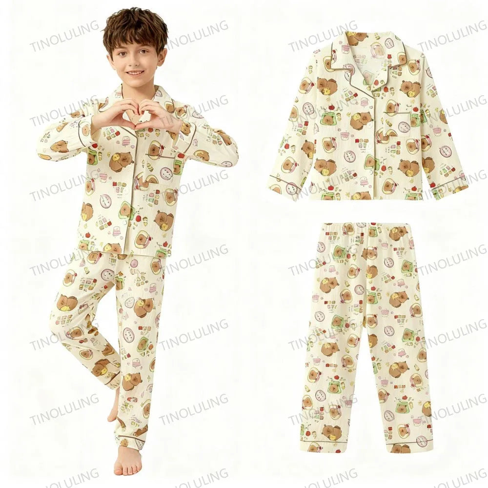 Soft Cotton Pajamas for Girls Cartoon Animal Print Pyjama Sets Children's Pijamas Sleepwear Suit Kid Long Sleeve Loungewear