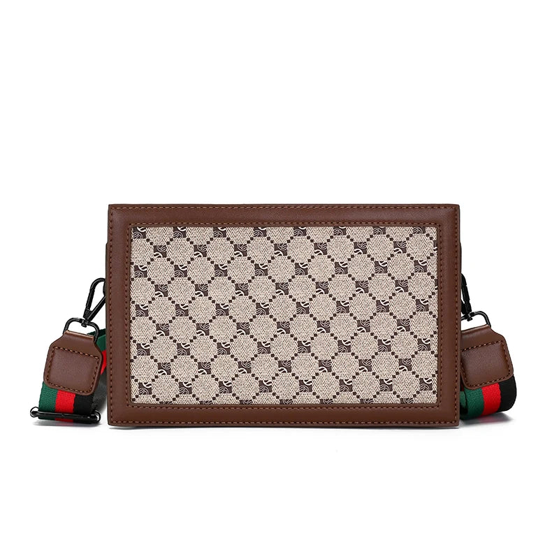 High-quality Men's Shoulder Bag Stylish Small Square Bag Minimalist Plaid Light Business Crossbody Bag Casual Street Sling Bag