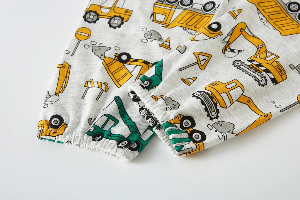 Pajamas Set for Boys 100% Cotton Full Print Excavator Kids Pjs Long Sleeve Elastic Cuffs Soft Sleepwear For Age 1-8 Years