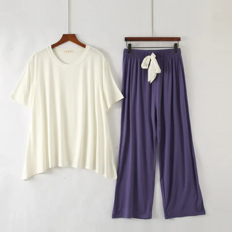 Summer  modal pajamas for women  thin section short-sleeved trousers suit two-piece loose comfortable pajama set  home service